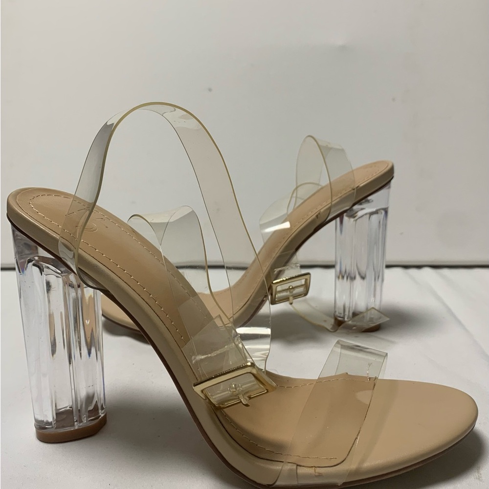 JF Tan Cream Heels with Transparent Straps